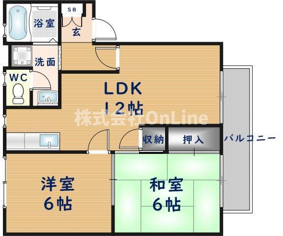 サニーコート高安(2LDK/2階)の間取り写真