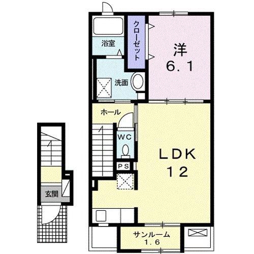 ヴィラ ハナブサ3番館(1LDK/2階)の間取り写真
