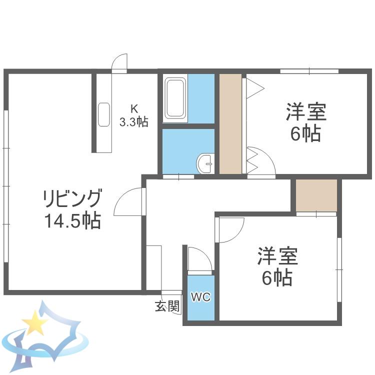 ウエルス西野(2LDK/3階)の間取り写真