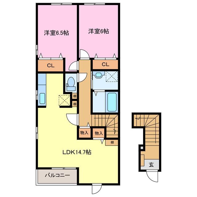 サンリーベW(2LDK/2階)の間取り写真