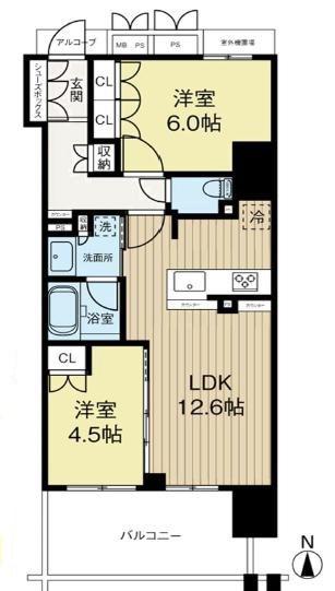 ワコーレ ザ・神戸旧居留地レジデンスタワー(2LDK/4階)の間取り写真