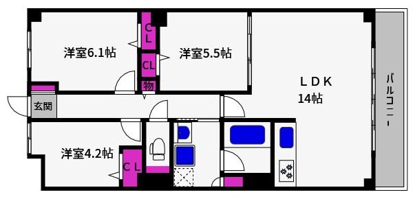 ラフィーネ御影(3LDK/2階)の間取り写真