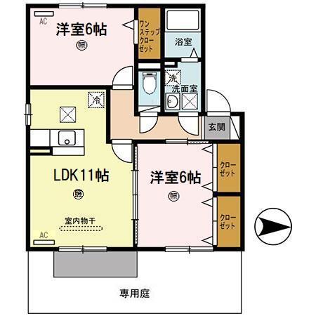 カーザ・エフリールA棟(2LDK/1階)の間取り写真