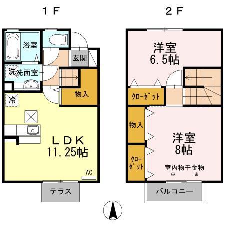 プランドール和田中B棟(2LDK/2階)の間取り写真
