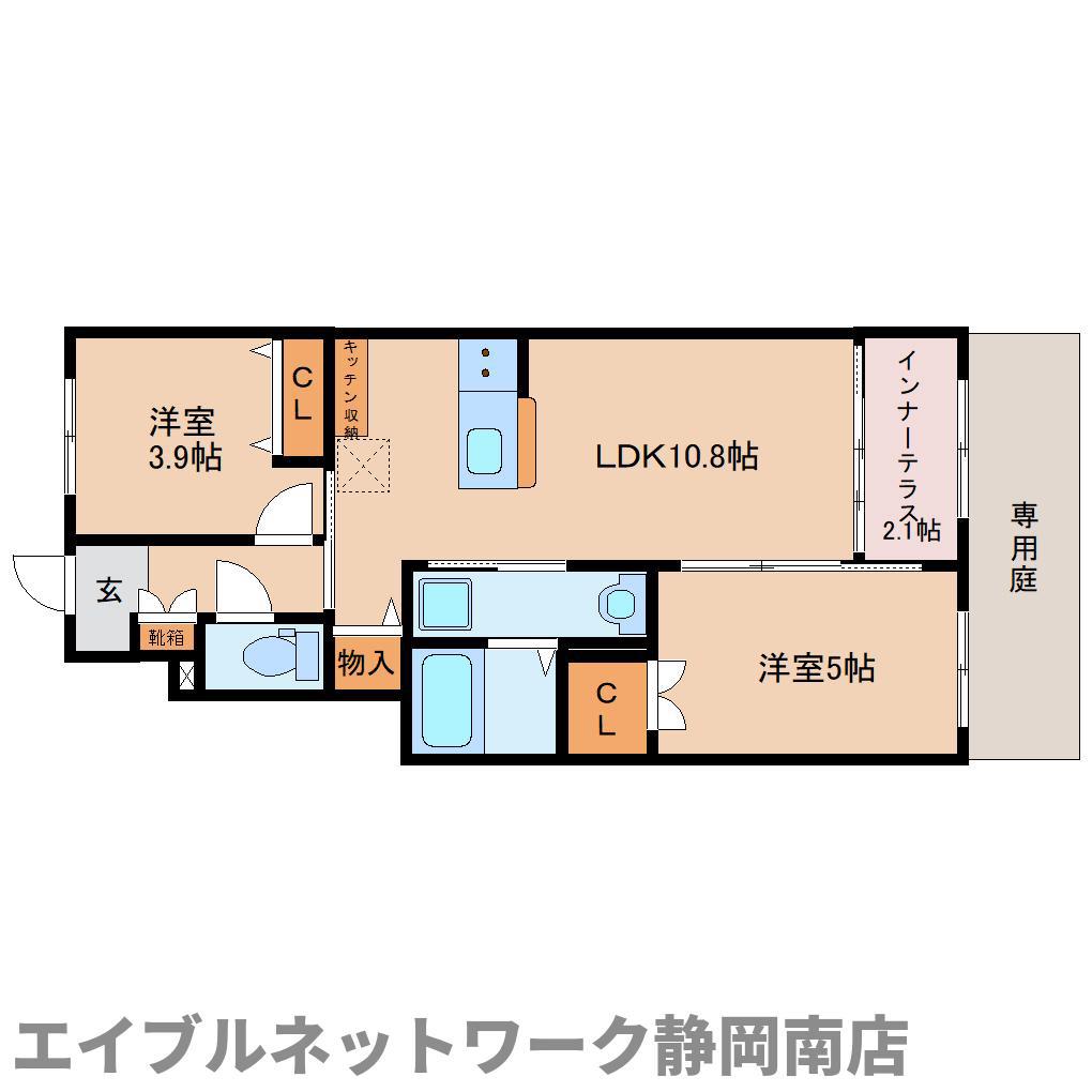 藤枝市田沼アパート(2LDK/1階)の間取り写真