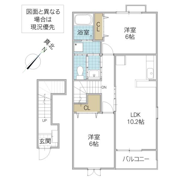 プリムローズ・ガーデン(2LDK/2階)の間取り写真