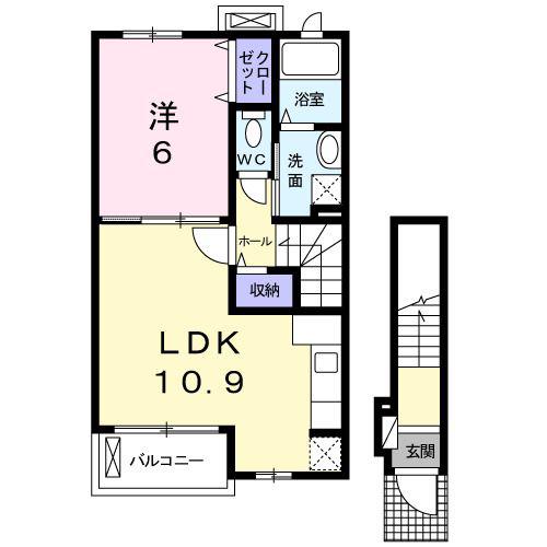 ハイシード平和(1LDK/2階)の間取り写真