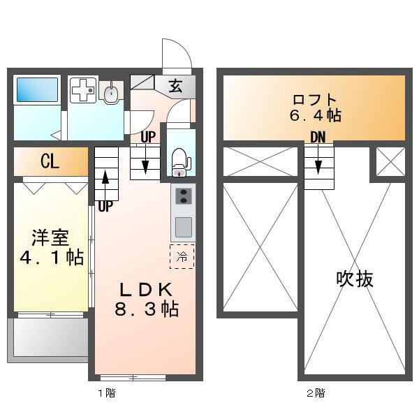 MERVEILLE(1LDK/2階)の間取り写真