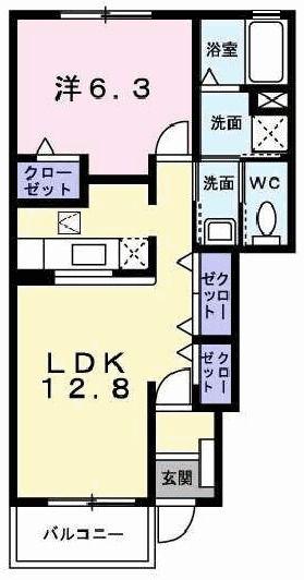 プラシード・カーサ(1LDK/1階)の間取り写真