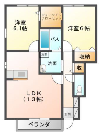 ウインフィールドB(2LDK/1階)の間取り写真