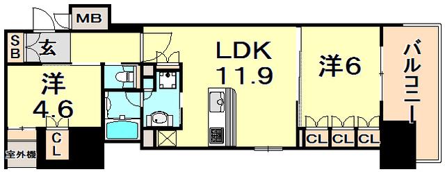 リーガル神戸三宮フラワーロード(1SLDK/3階)の間取り写真