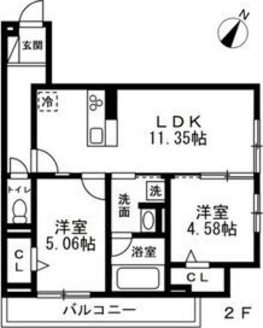 国立市谷保4丁目PJ 共同A棟(2LDK/3階)の間取り写真
