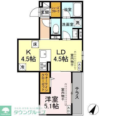 テムズフィオーレ(1LDK/1階)の間取り写真