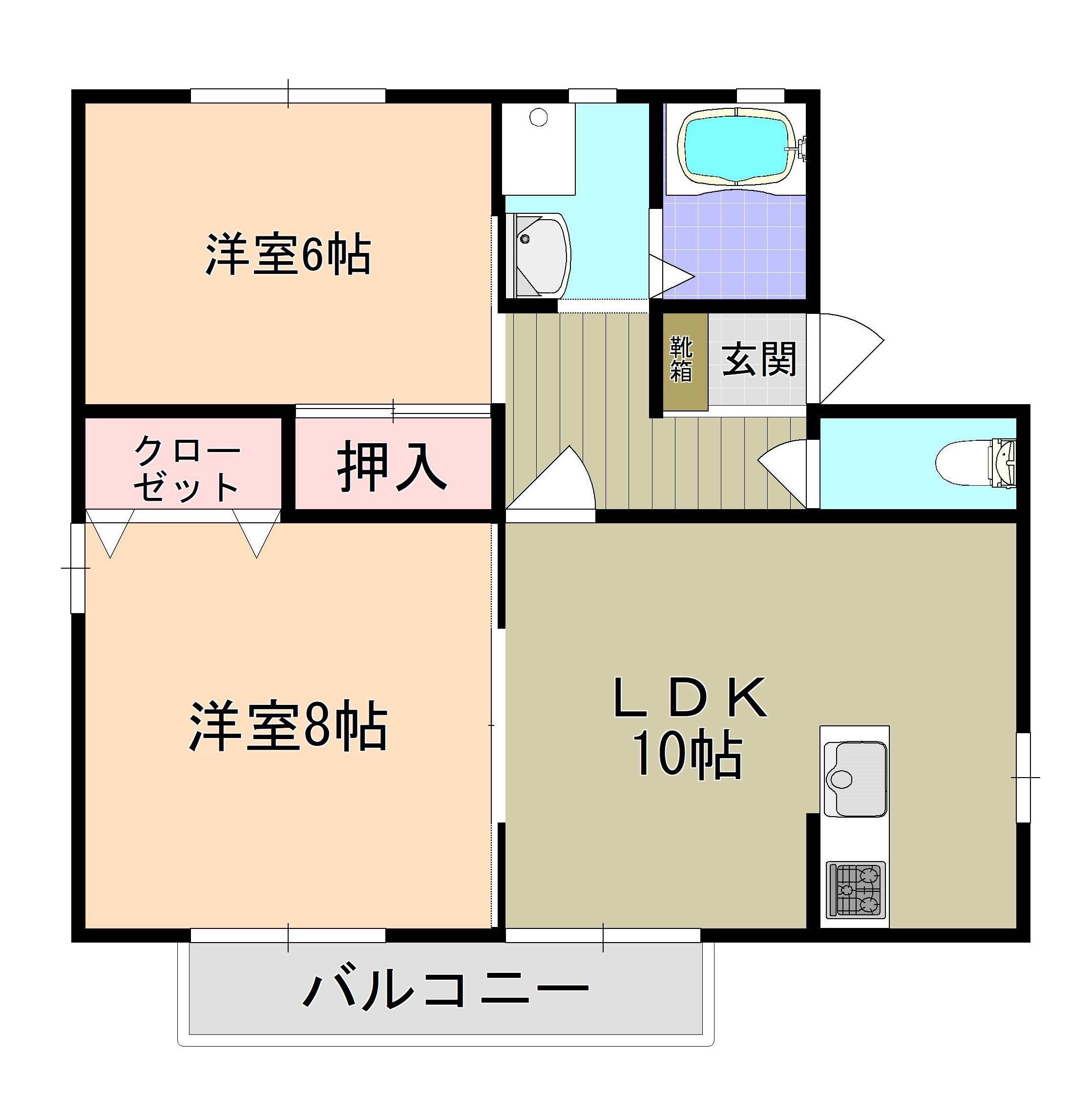 ハイツアムール B(2LDK/1階)の間取り写真