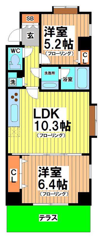 メゾンカルム西新宿(2LDK/2階)の間取り写真