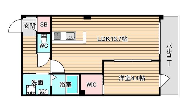 サンティエ福島吉野(1LDK/9階)の間取り写真