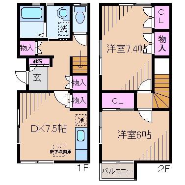 テラスハウス鎗水(2DK/1階)の間取り写真