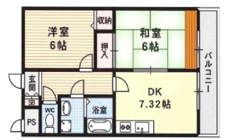 グレイスフルK(2DK/2階)の間取り写真