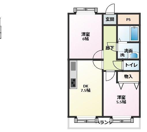 エスパースアンティーム(2DK/3階)の間取り写真