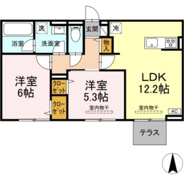 クレール林V(2LDK/1階)の間取り写真
