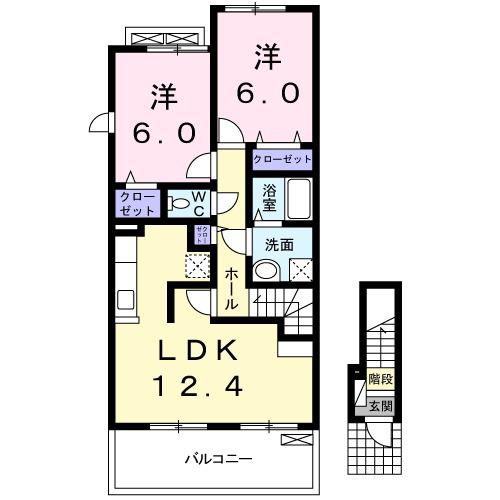 ホクレアビレッジ I(2LDK/2階)の間取り写真
