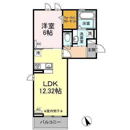 D-ROOM渋見町(1LDK/2階)の間取り写真