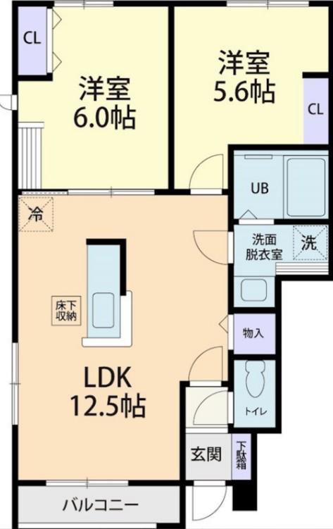 GRANDE ALBERO B(2LDK/1階)の間取り写真
