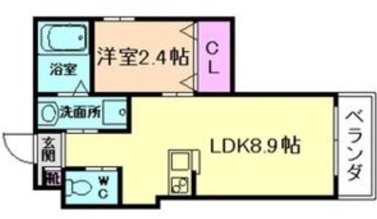 リアコート高井田中央イースト(1LDK/2階)の間取り写真