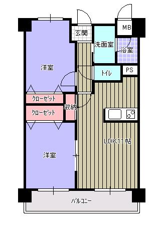 プルーリオン本町(2LDK/7階)の間取り写真