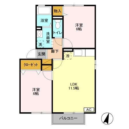 プリムヴェール弐番館(2LDK/2階)の間取り写真