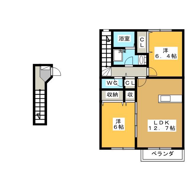 アンソレイエA棟(2LDK/2階)の間取り写真