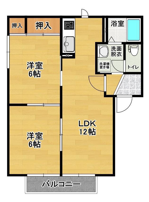 ディアス久留米C(2LDK/2階)の間取り写真