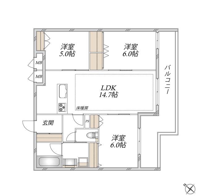 領家プライムコートII(3LDK/3階)の間取り写真
