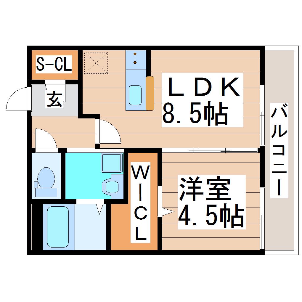 ウィステリア八幡(1LDK/3階)の間取り写真