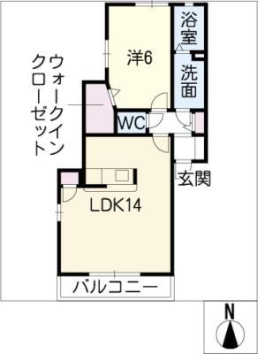 LYRIC川崎(1LDK/2階)の間取り写真