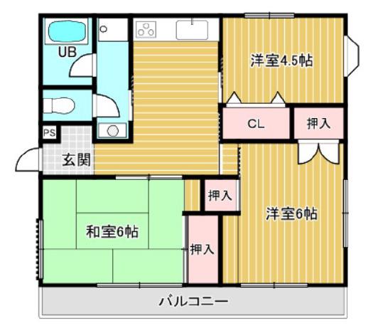ハイツパークサイド(3DK/2階)の間取り写真