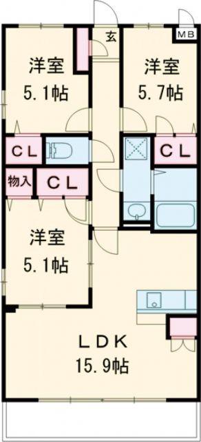 ブリリアントクレール(3LDK/2階)の間取り写真