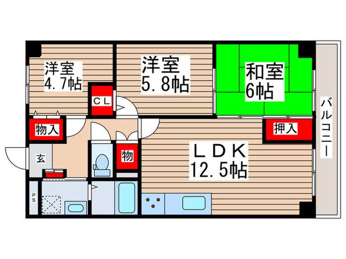エクセラン三郷(3LDK/3階)の間取り写真