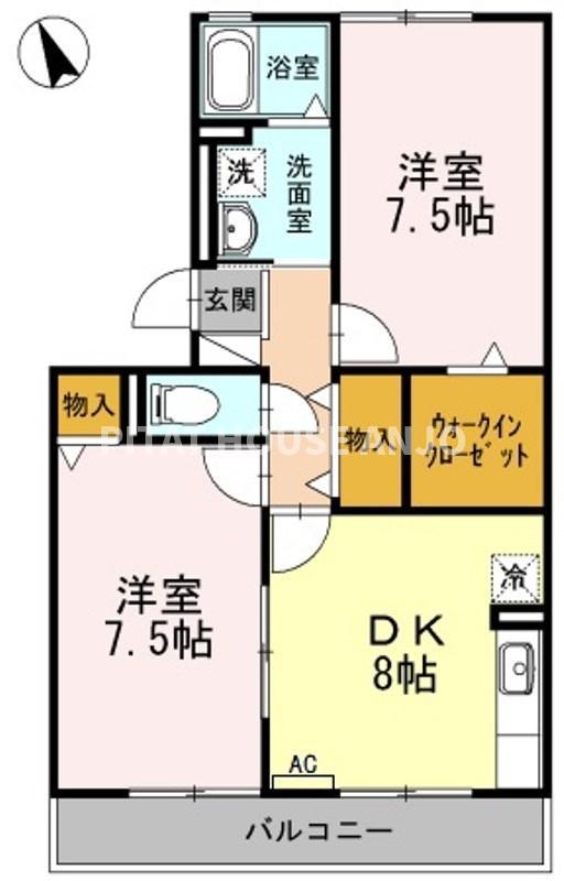 ハイカムール北浦(2DK/3階)の間取り写真