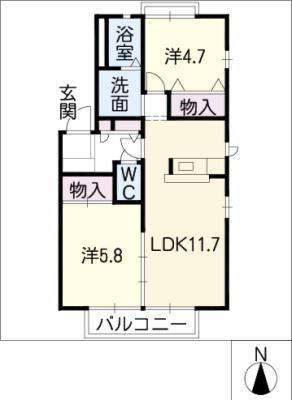 ファミール アイ(2LDK/2階)の間取り写真