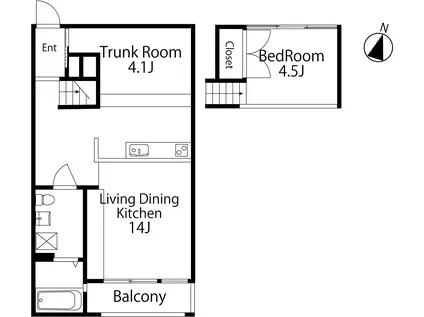 RIDGE.ウエスト(1SLDK/2階)の間取り写真