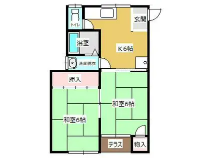 ノースウイングI(2K/1階)の間取り写真