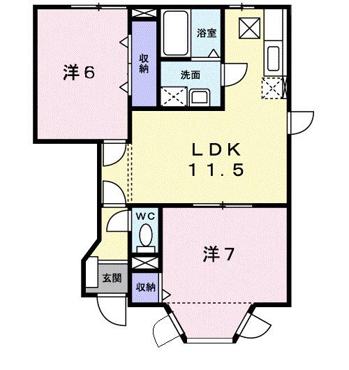 クレストールかたやま(2LDK/1階)の間取り写真