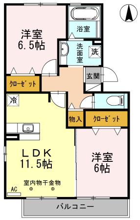 エスペランサ末広(2LDK/3階)の間取り写真