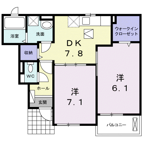 アザレーアⅠ(2DK/1階)の間取り写真