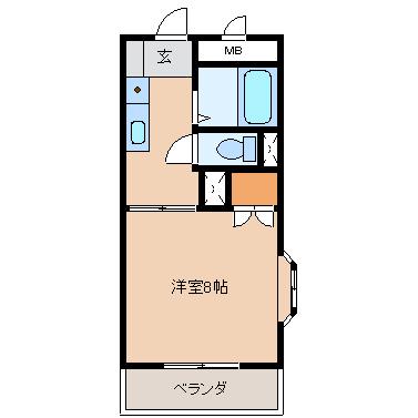 グランベール櫛原(1K/2階)の間取り写真