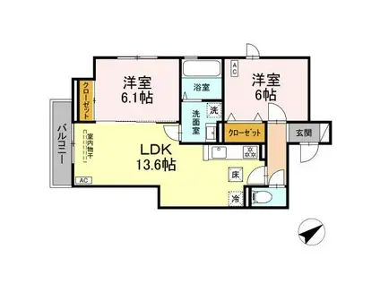 SALICE K(2LDK/1階)の間取り写真
