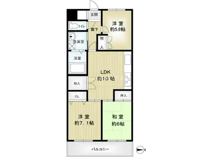 ヒルズビラー須磨(3LDK/2階)の間取り写真