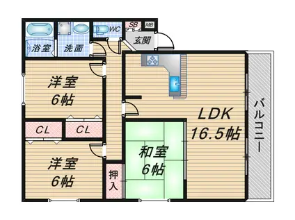 サンバレイ緑地B棟(3LDK/1階)の間取り写真