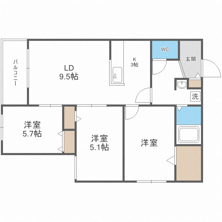 LORANGE(3LDK/3階)の間取り写真